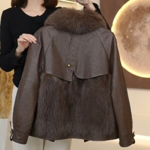 Leather plus far fabric made fancy jacket